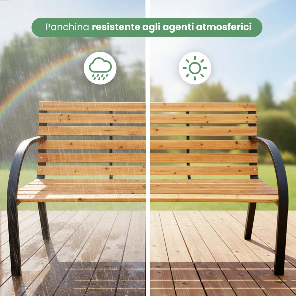 Panchina da giardino DALIA con legno laccato e gambe in acciaio larghezza 122 cm