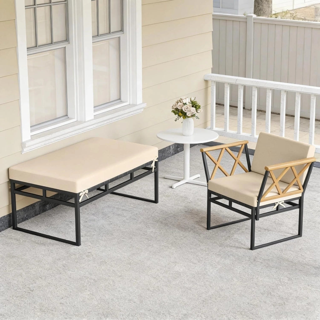 Sedia a sdraio da giardino con cuscino, lettino da esterno 2 in 1, 1 poltrona + 1 panchina, carico totale 180+360 kg, bagno di sole, design ergonomico, 175 x 55 x 66 cm, per terrazza e