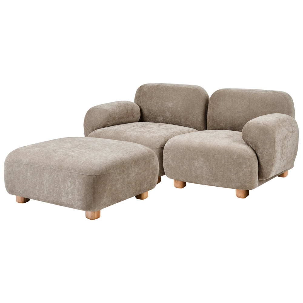 Divano componibile a 2 posti in tessuto due elementi angolari con poggiapiedi gambe in legno beige stile moderno