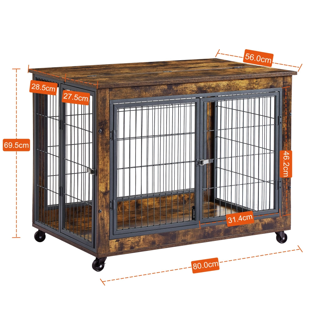 Scaffale per animali domestici in stile mobile con doppia porta, apertura superiore ribaltabile, ruote, truciolato e acciaio nero