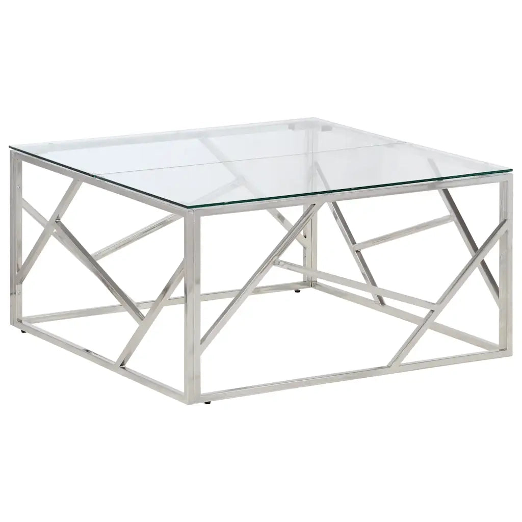 Tavolino Salotto Argento Acciaio Inossidabile Vetro Temperato 349945