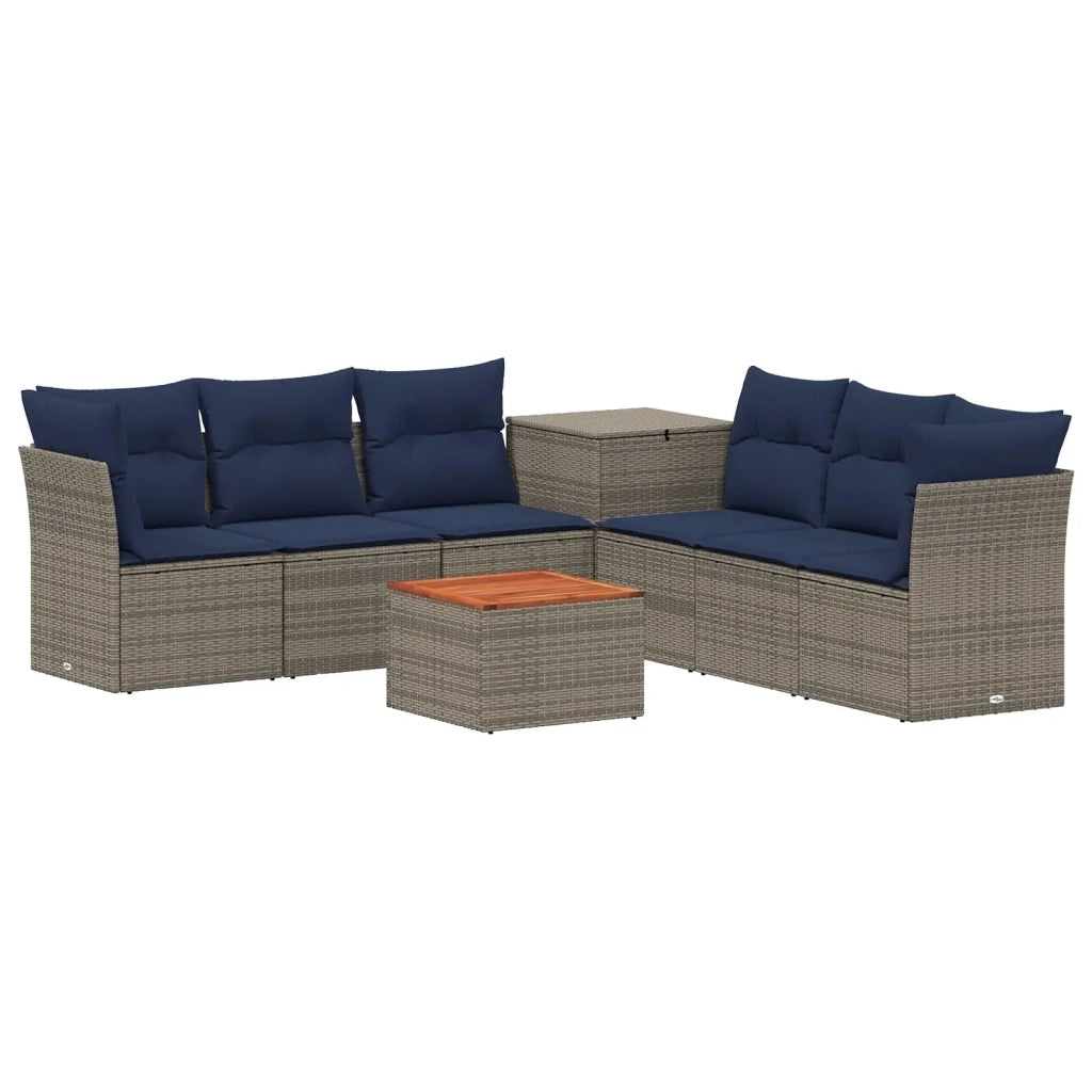 Set di divani 8 pz Grigio e Blu Navy Rattan sintetico e Acciaio 3448281