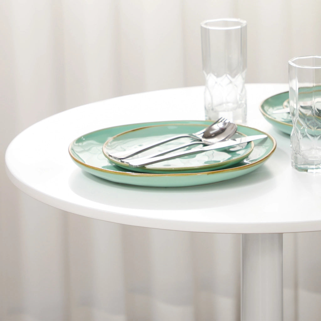 Tavolo da pranzo - rotondo Ø70x75 cm - per 2 persone - colonna in acciaio - piede antiscivolo - moderno