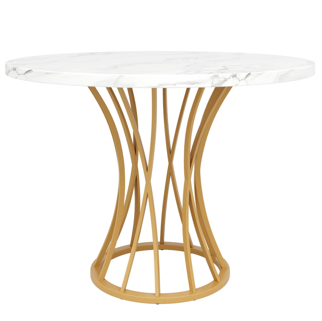 Tavolo da pranzo 80x80x76 cm in MDF e metallo; dorato