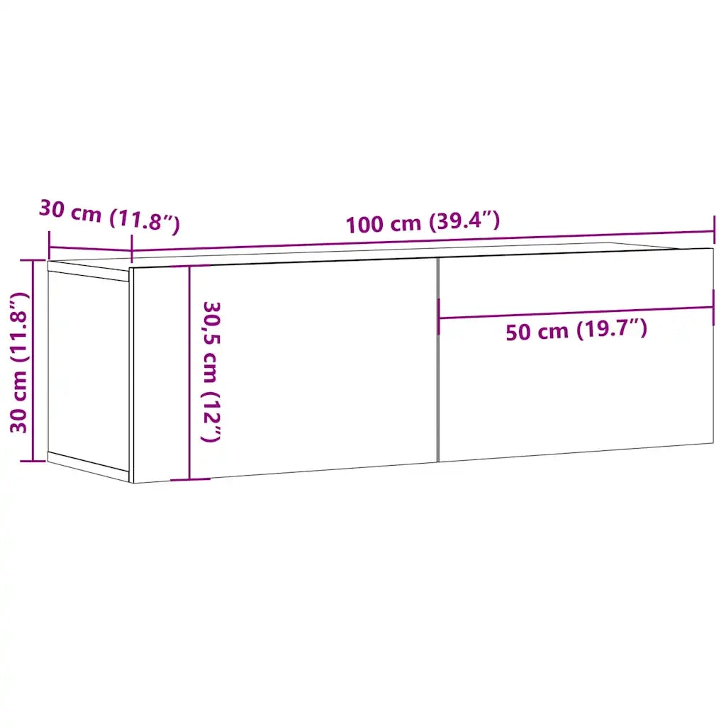 Mobili TV a Parete 2pz Legno Antico 100x30x30 cm