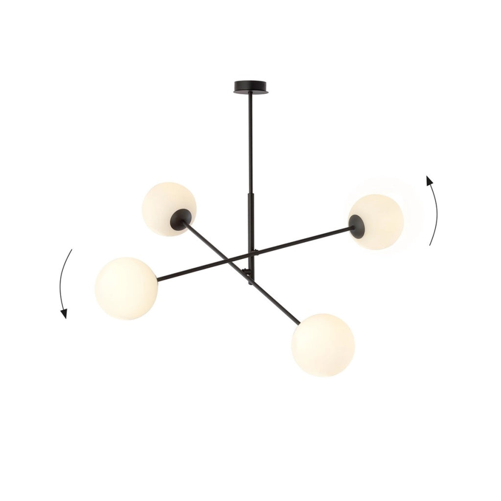 Lampada a sospensione LINEAR in acciaio nero e vetro opalino