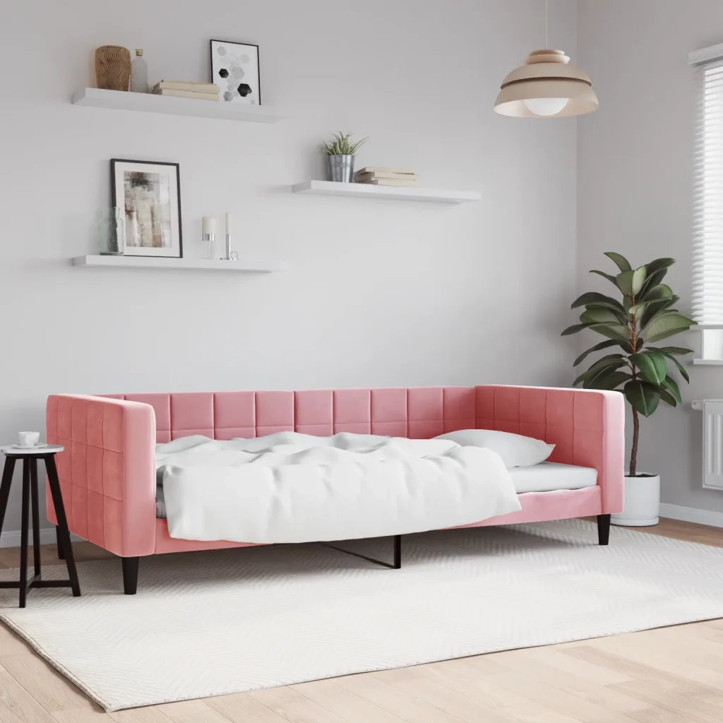 Letto singolo | Letto per adulti | Letto da Giorno Rosa 90x200 cm in Velluto