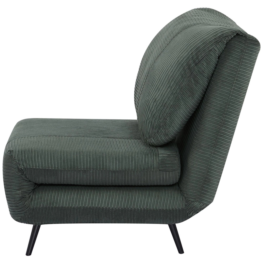 Poltrona Letto Singolo Trasformabile 82x89x83 cm in Legno e Acciaio Tessuto Velluto a Coste Verde