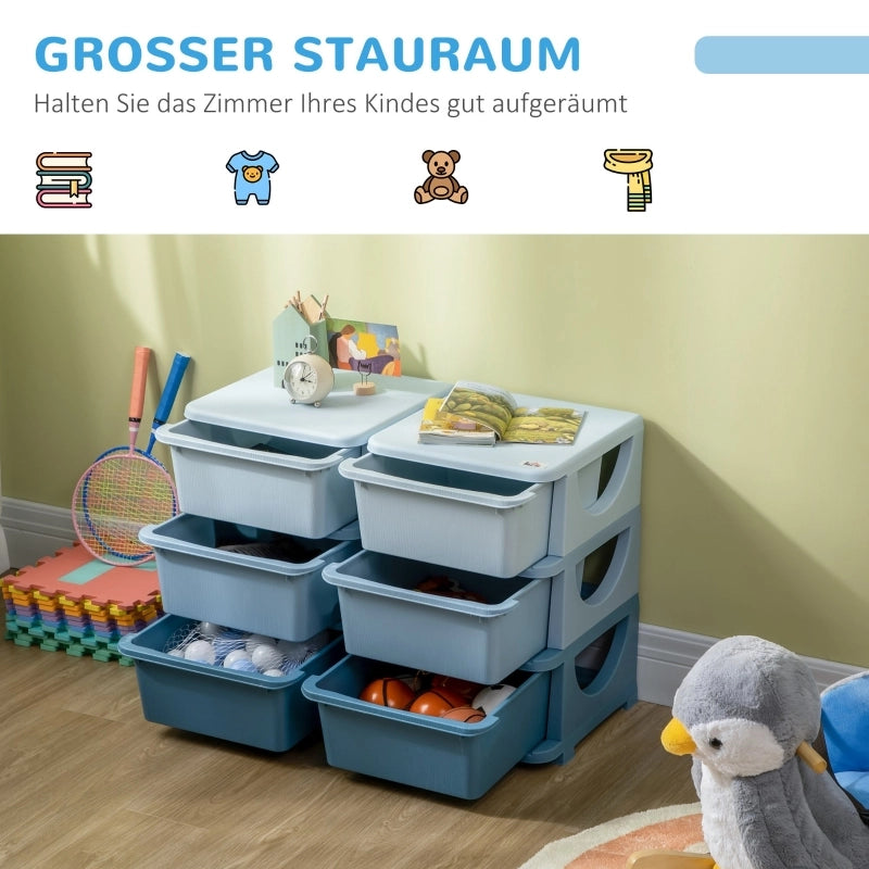Scatola portaoggetti in plastica, 6 cassetti, organizer per giocattoli, cassettiera per cameretta, blu