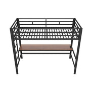 Letto a soppalco singolo 90×200 cm con scala; scrivania; LED; USB e Type-C; senza materasso; metallo; nero