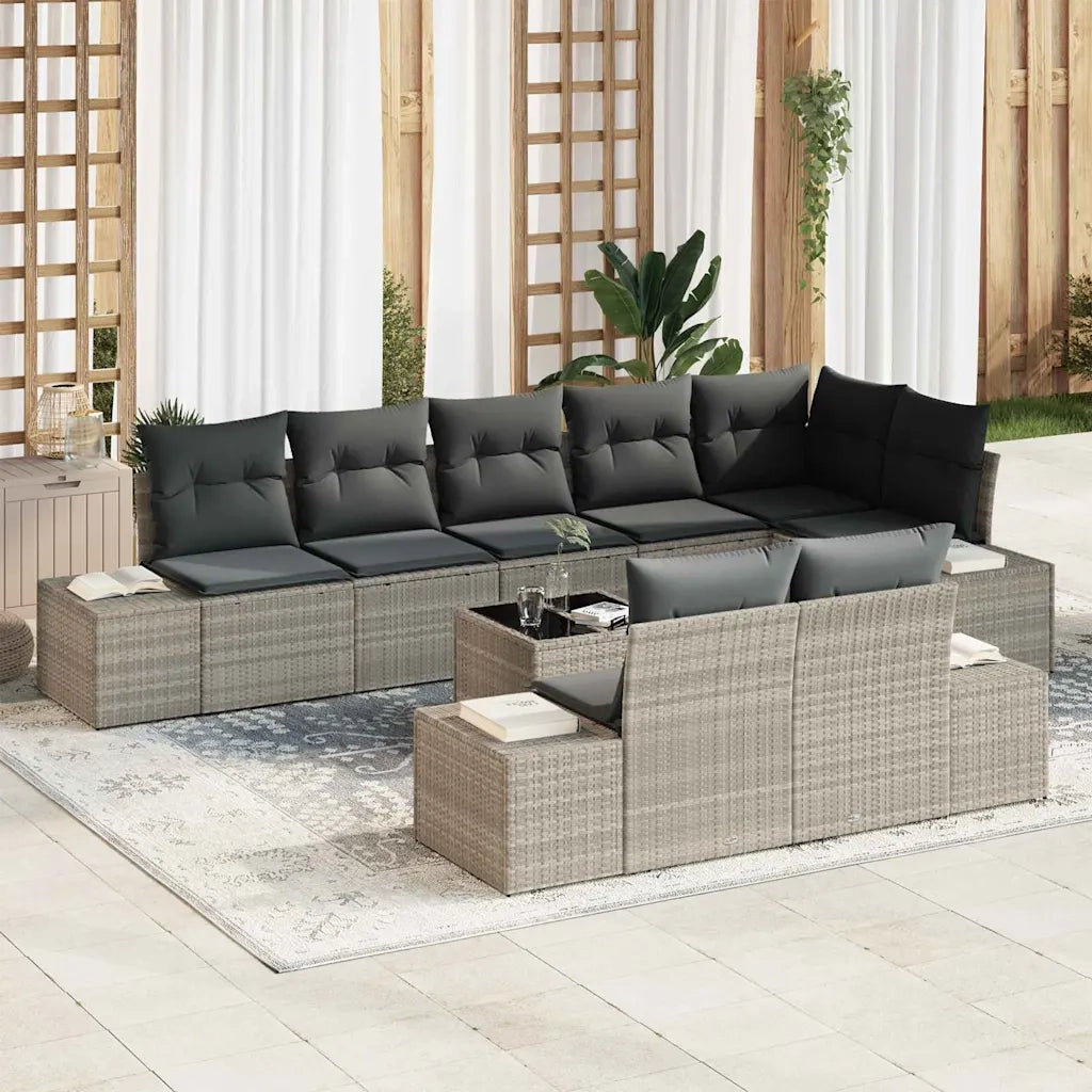 Set Divano da Giardino Grigio chiaro Poly Rattan