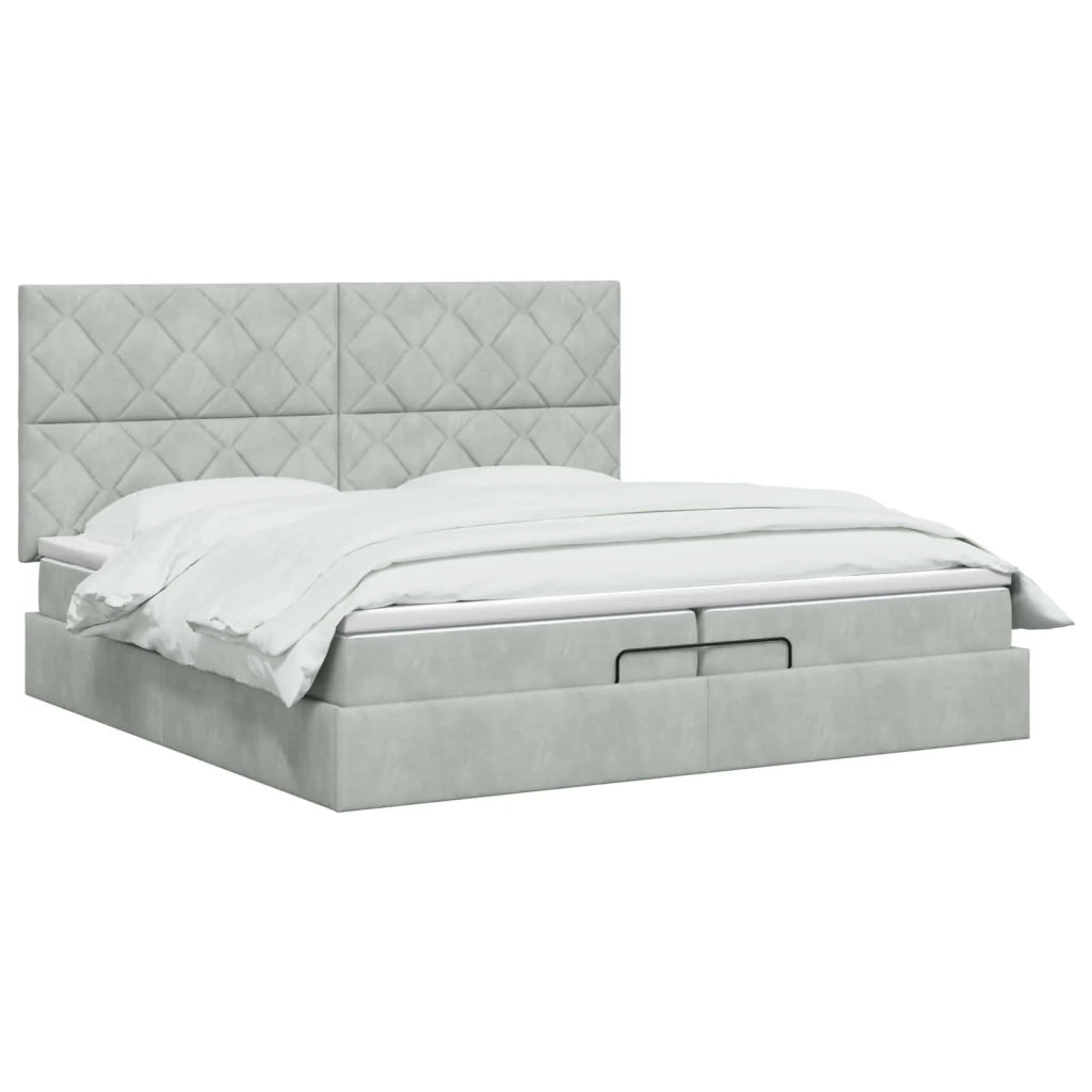 Letto Ottomano con Materasso e LED Grigio Chiaro 200 x 200 cm 3458397