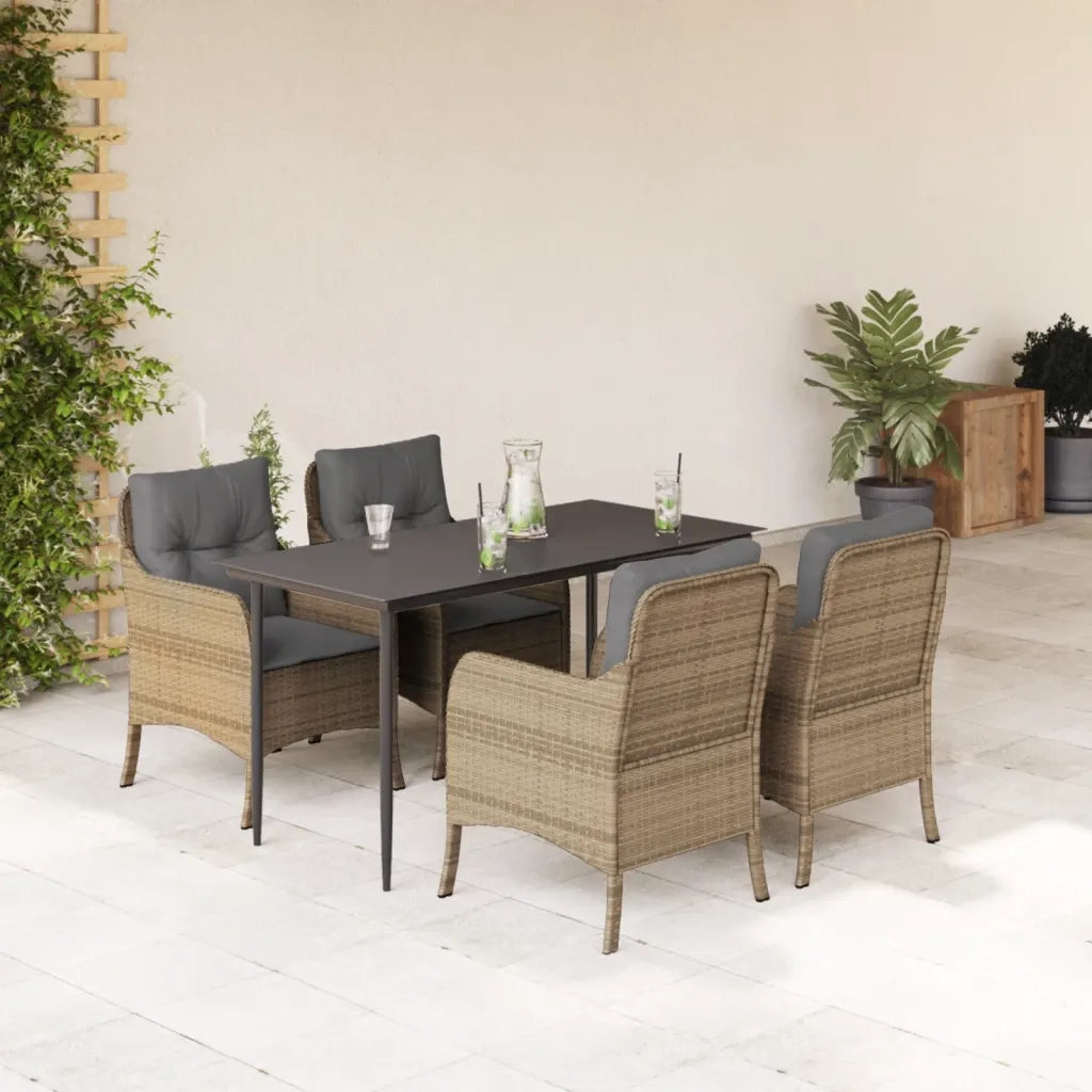 Set da Pranzo da Giardino 5 pz con Cuscini Beige in Polyrattancod mxl 90373