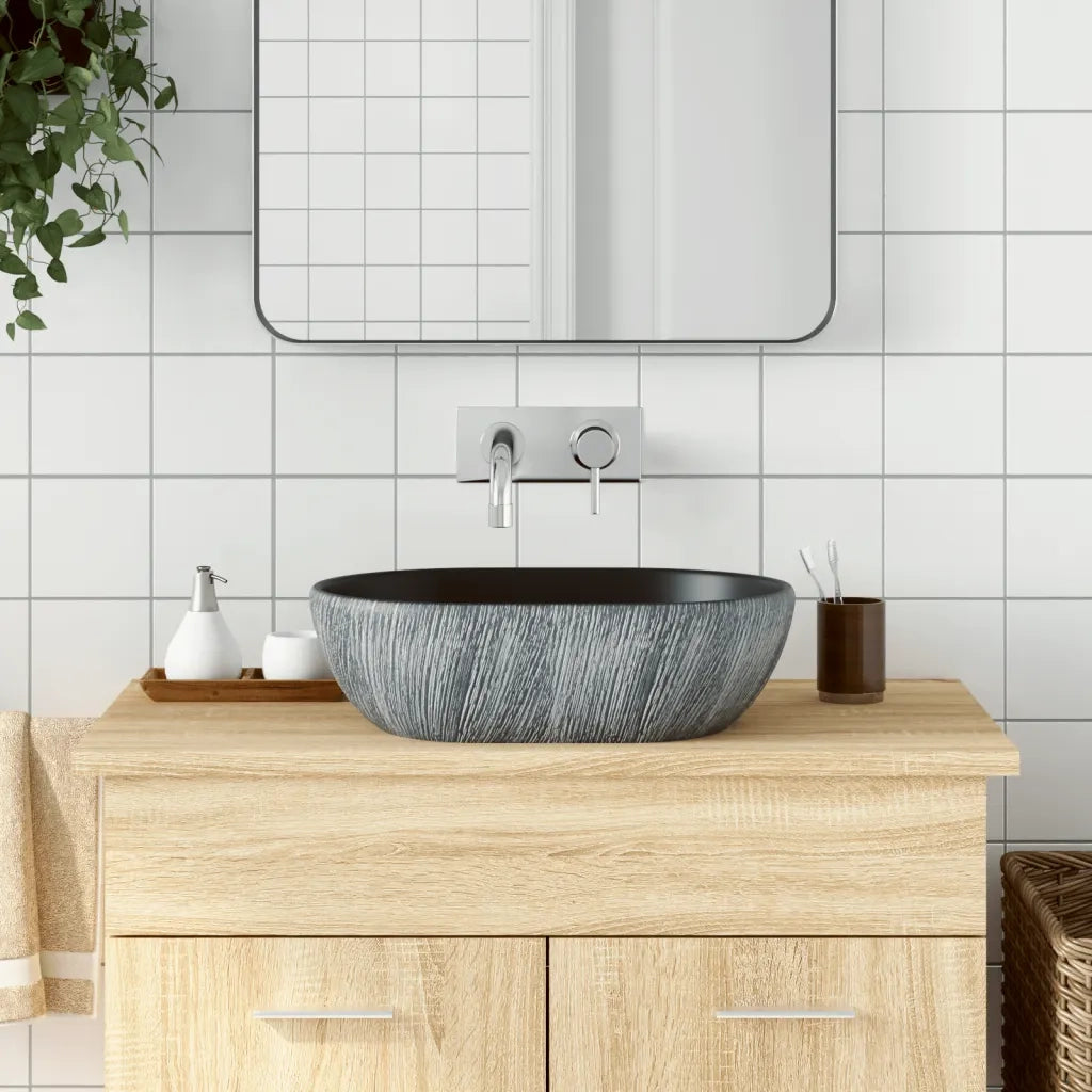 Lavabo da Appoggio Nero e Grigio Ovale 47x33x13 cm Ceramica CFW6053795