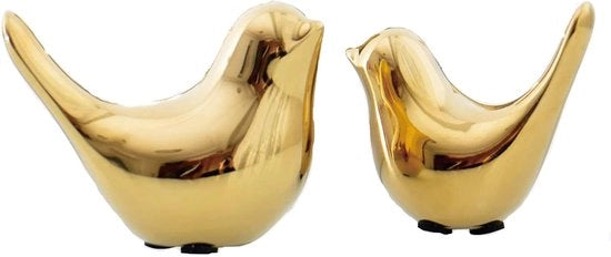 Set di Figure di Uccelli in Ceramica - Sculture Decorative - 2 Pezzi - Oro - Ceramica