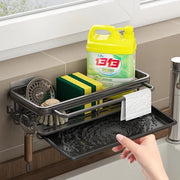 Organizzatore per la Spazzatura della Cucina con Bacinella di Scarico, Organizzatore per la Spazzatura della Cucina con Supporto per Asciugatrice e Due Ganci, Organizzatore da Appendere per la Cucina e la Bagno - Senza Forare (Nero)