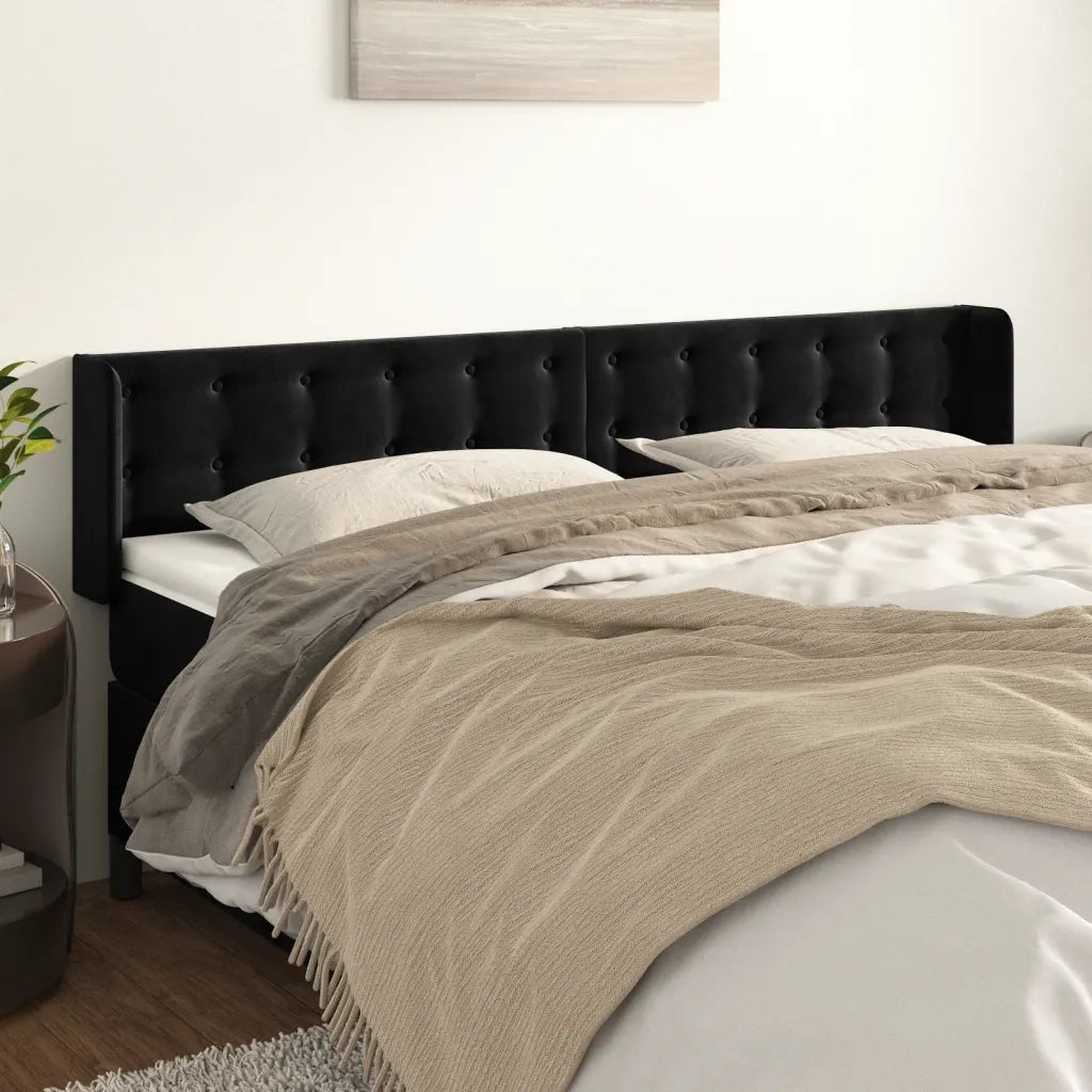 Testiera | Testata ad Orecchio Nera 183x16x78/88 cm in Velluto