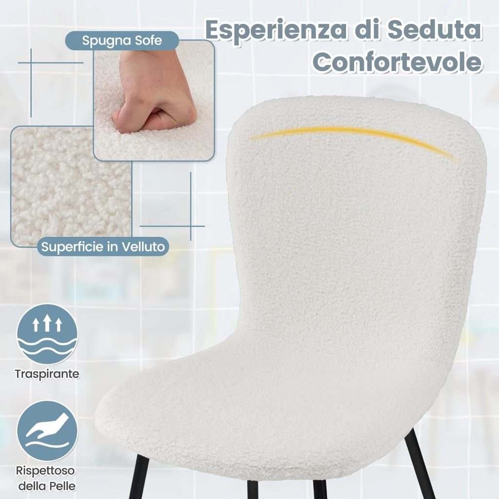 Set di 4 Sedie da Pranzo, 4 Sedie Alte da Bar, Sedie Imbottite Moderne con Schienale e Gambe in Metallo, Set di Sedie da Cucina, Portata 150 kg, 47 x 58 x 86 cm