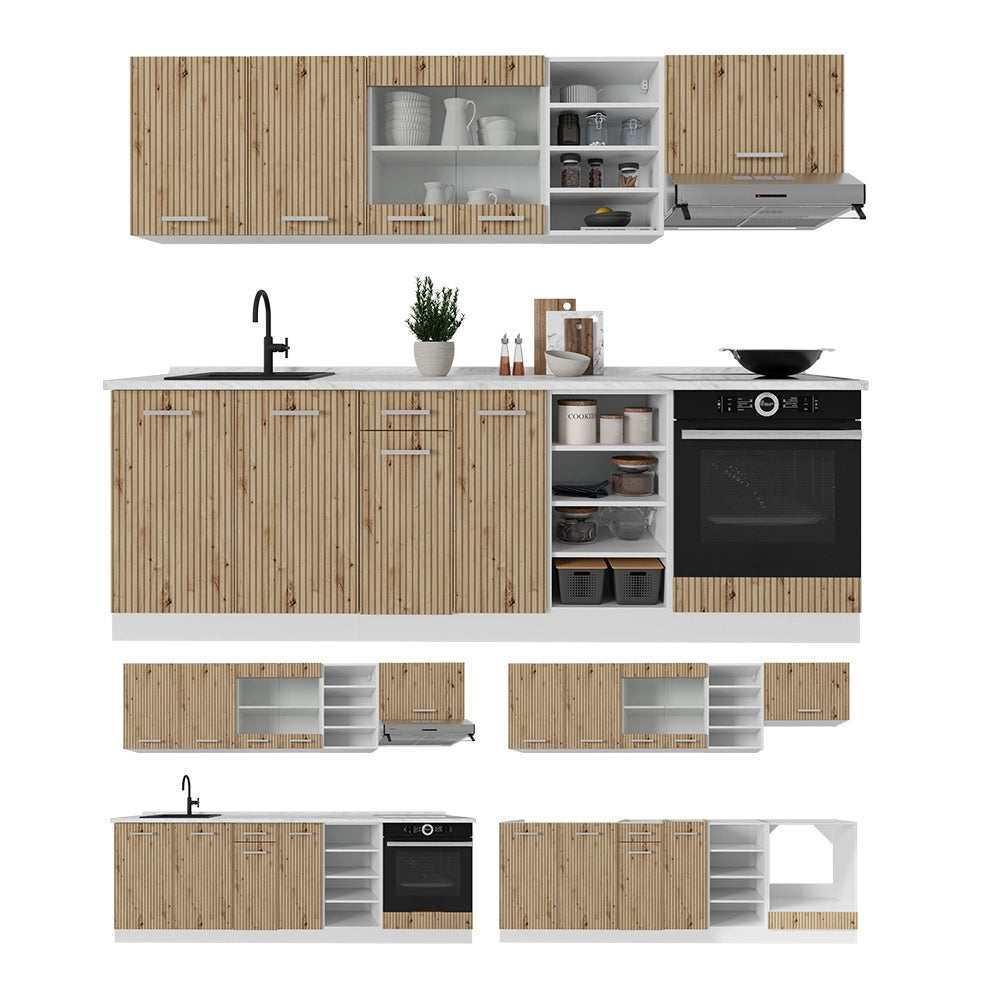 Cucina componibile R-Line Rovere artigianale/Bianco 240 cm, PL Rovere Vicco