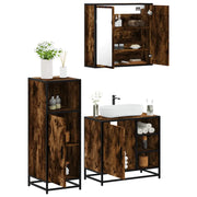 Set Mobili da Bagno 3 pz Rovere Fumo in Legno Multistrato