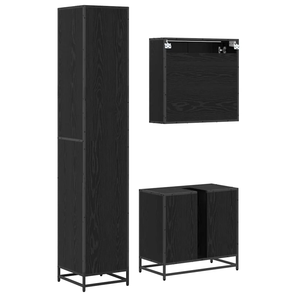 Set di mobili per il bagno 3 pcs Rovere Nero Legno multistrato 3402440