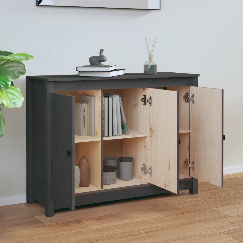 Credenza Grigia 100x35x74 cm in Legno Massello di Pino 814561