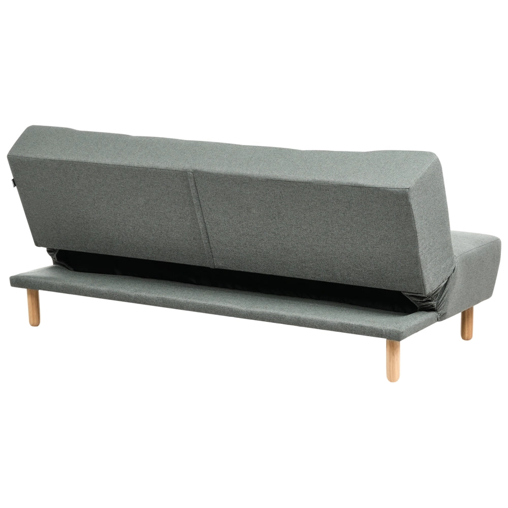 Divano letto in tessuto verde con gambe in legno chiaro 3 posti in stile scandinavo