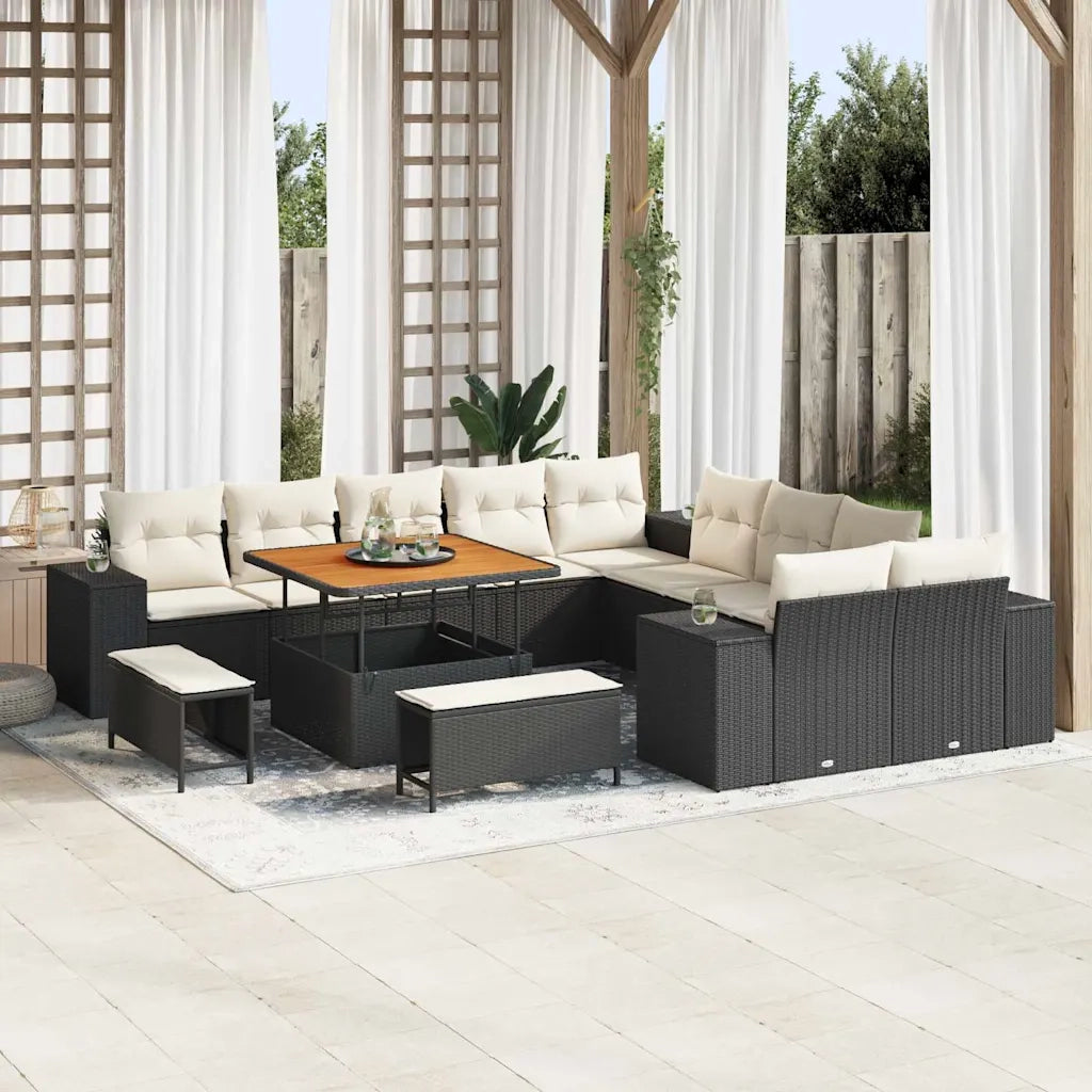 Set Divano da Giardino con cuscino 13 pcs Nero polyrattan
