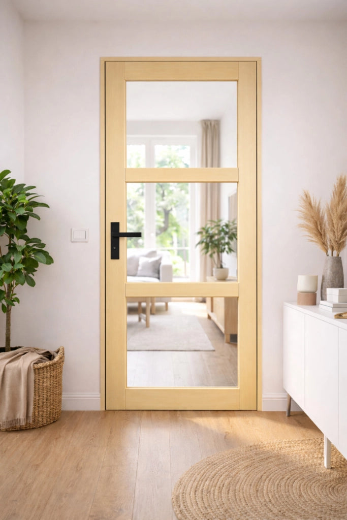 Blocco Porta Ayous Vetro Trasparente H204 x L83 Pannello Laterale a Spinta Destro + Maniglia
