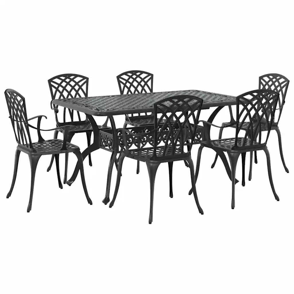 Set da Pranzo per Giardino 7 pcs Nero Alluminio 3334681