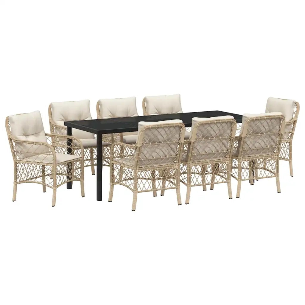 Set da Pranzo per Giardino con cuscino 9 pcs Beige polyrattan 3380231