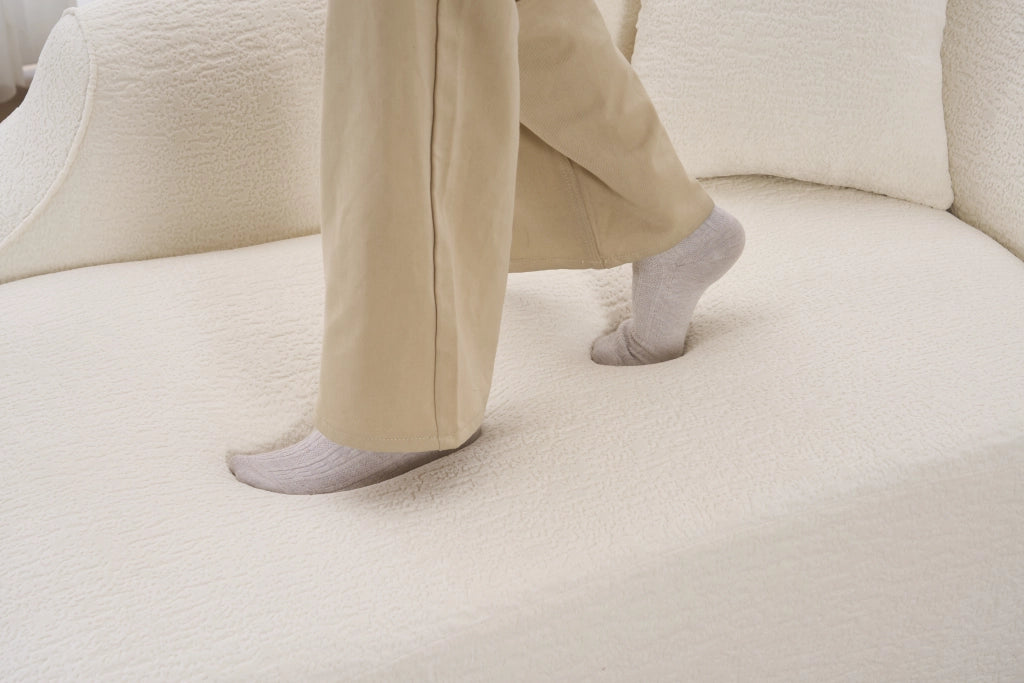 DIVANO Chaise longue curva 2 posti in chenille bianco sporco