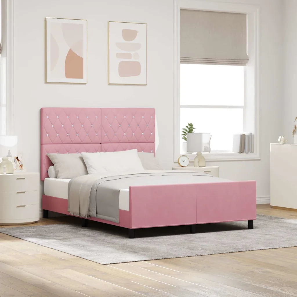 Letto a molle con testiera Rosa 140 x 200 cm Velluto 3344884