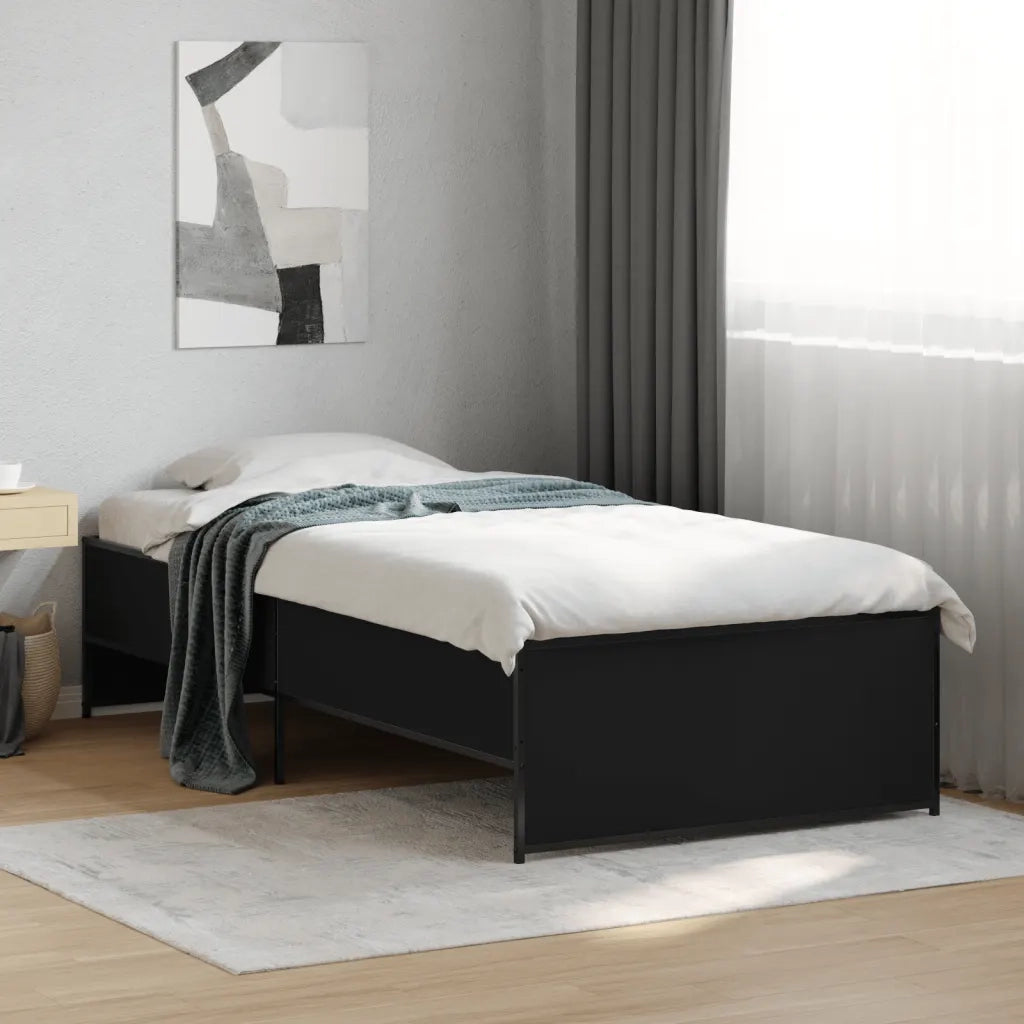 Giroletto-Struttura Letto Nero 75x190 cm in Legno Multistrato e Metallo 216135