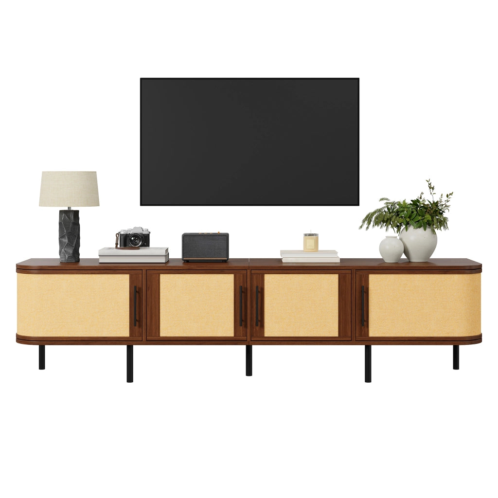 Mobile TV 180x40x45 cm con 4 ante e frontali intrecciati in MDF noce