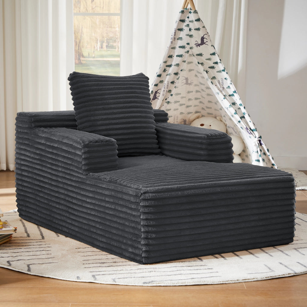 Méridienne relax con funzione letto e imbottitura in schiuma ad alta densità in velluto a coste grigio scuro