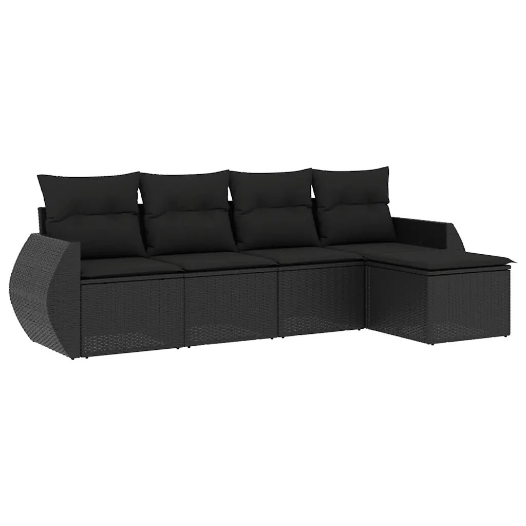 Set Divani da Giardino 5 pz con Cuscini in Polyrattan Nero