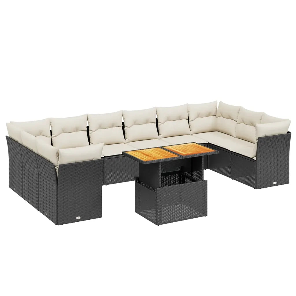 Set Divani da Giardino 11 pz con Cuscini in Polyrattan Nero 3271021