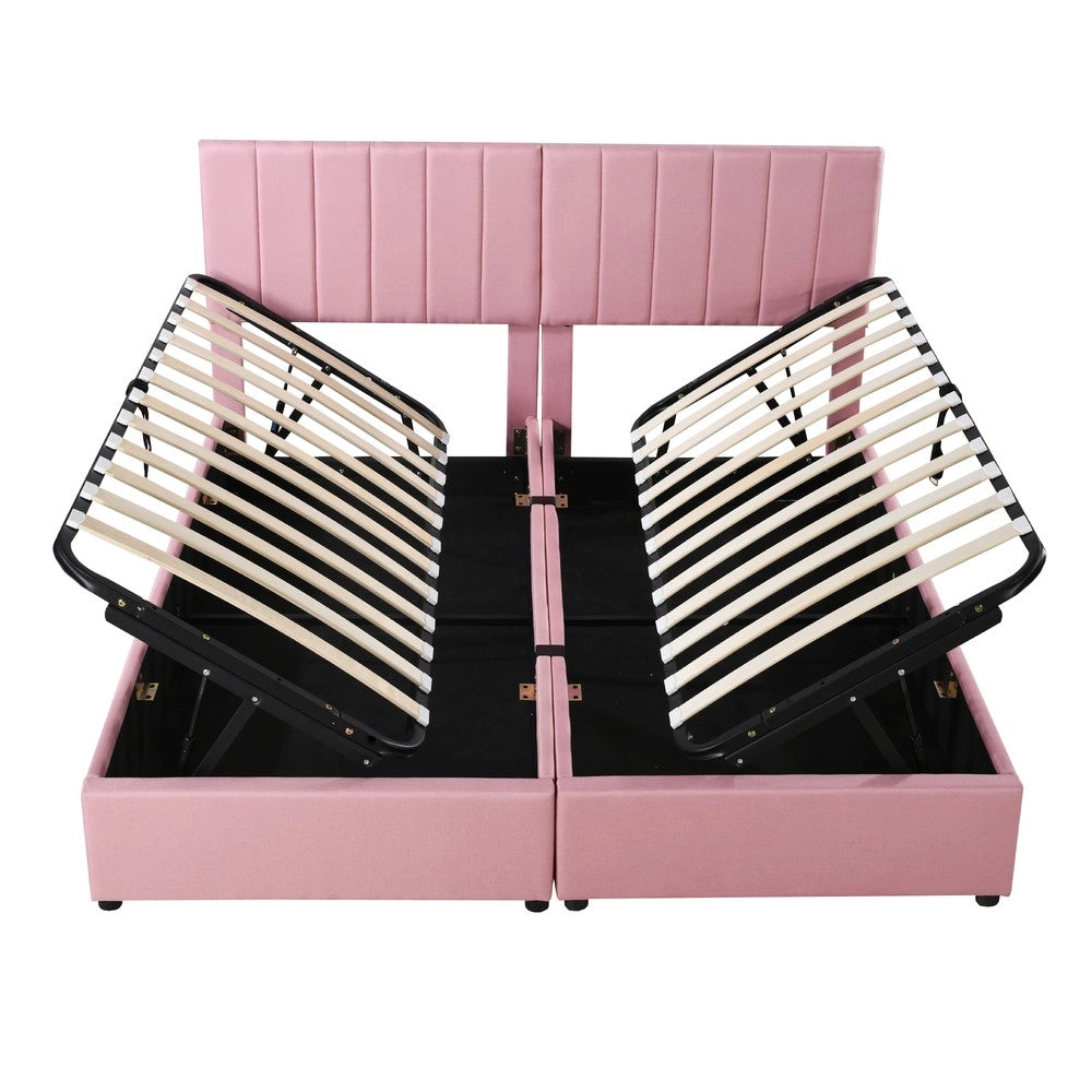 Letto imbottito contenitore matrimoniale ¨C Minimal ¨C Rosa tessuto 180x200 cm
