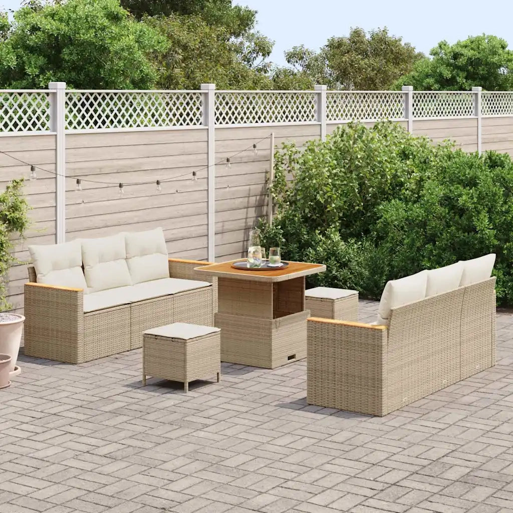 Set Divano da Giardino 9 pcs Beige polyrattan