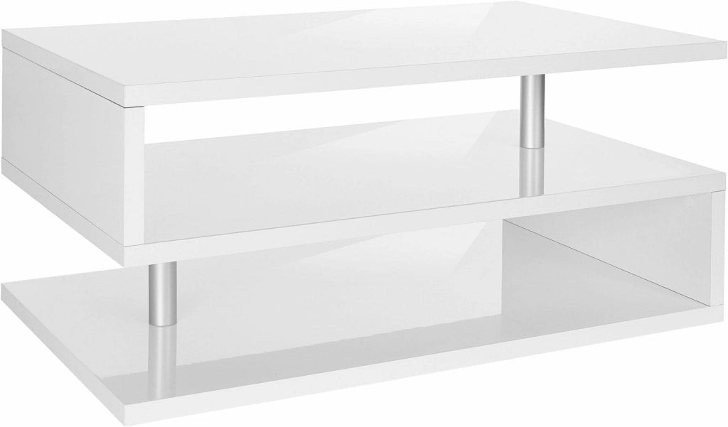 Tavolino a S con Ripiani a Giorno 90x41,5x55 cm Zeta Bianco Lucido