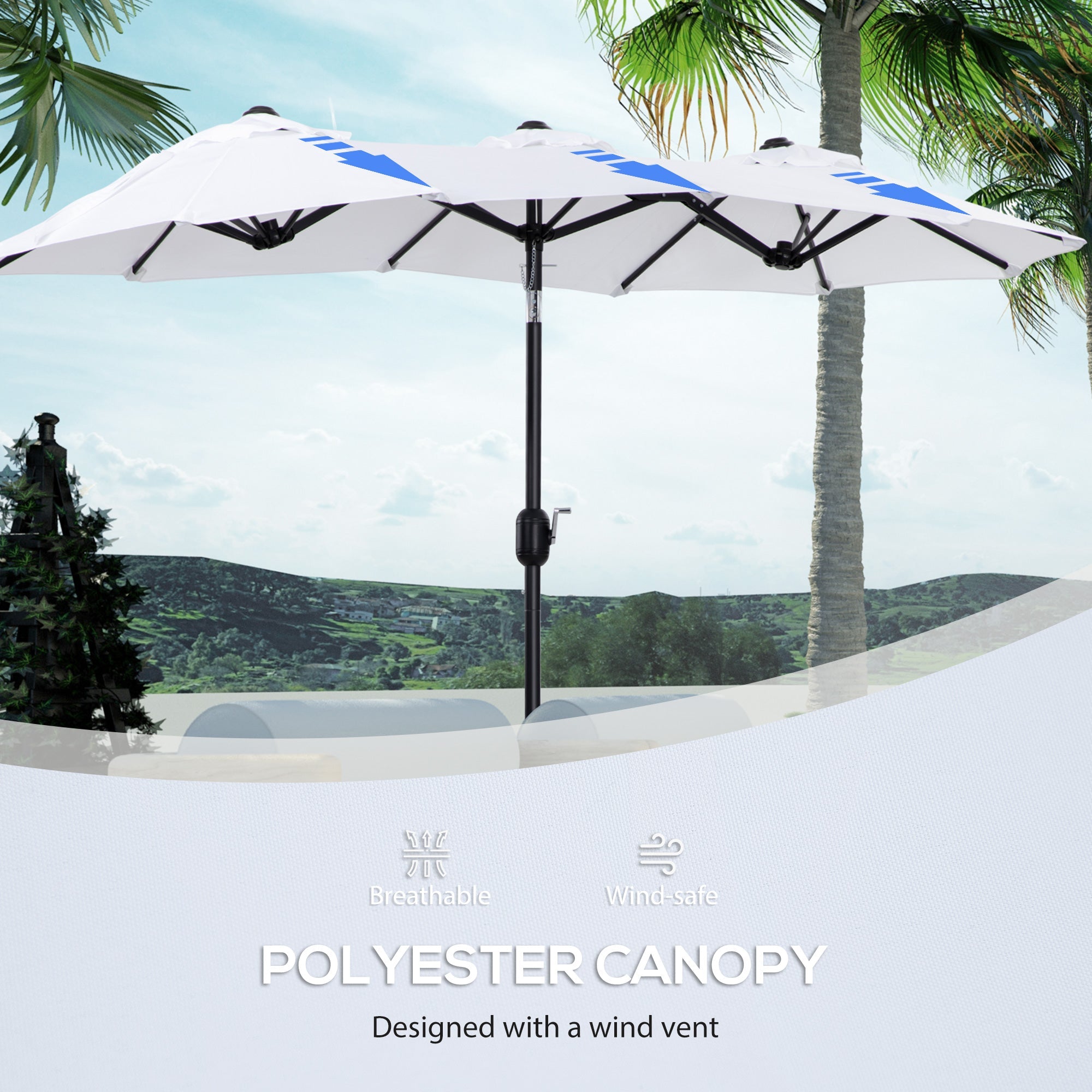 Ombrellone da Giardino Doppio 285x147x227 cm  in Acciaio e Poliestere Bianco