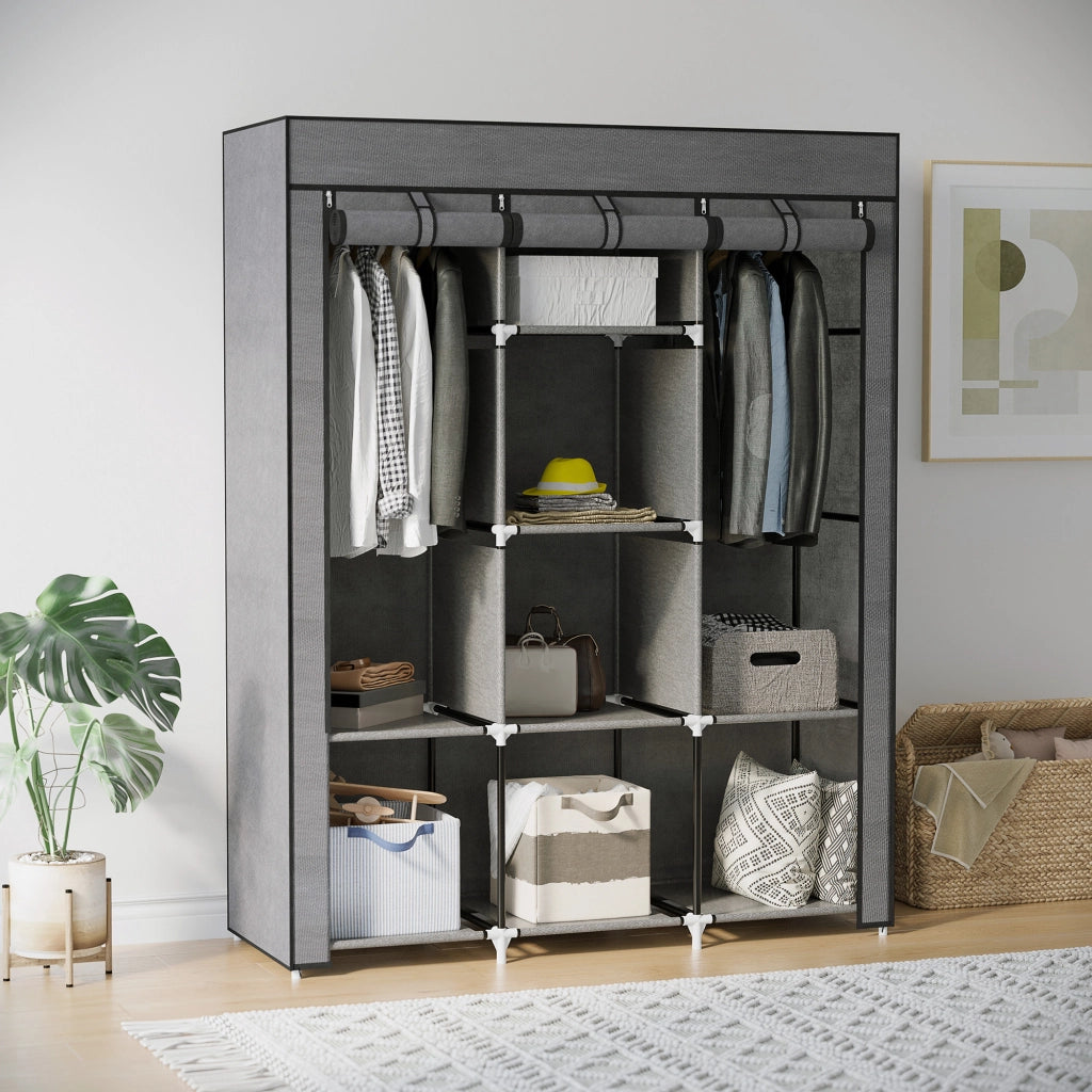 Armadio guardaroba con ante e ripiani ¨C zephmum ¨C grigio 90x51x200 cm