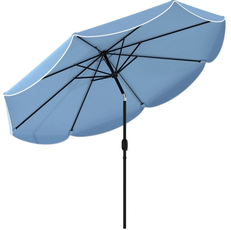 Ombrellone rotondo da giardino ?265 cm con volant; inclinazione a 3 posizioni; azzurro cielo