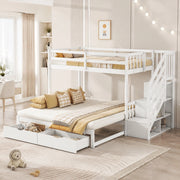 DESMIU Letto a castello 90 × 200 cm 2 posti con letto estraibile, 2 cassetti, senza materasso, in legno bianco