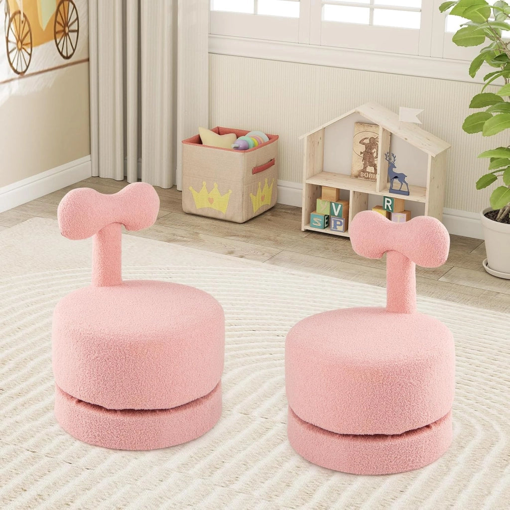 Set di 2 Poltrone Girevoli a 360° per Bambini, Divani per Bambini in Velluto con Schienale a Fiocco, Seduta Imbottita e Piedini Antigraffio, Sedie Rotonde per Sala Giochi e Cameretta