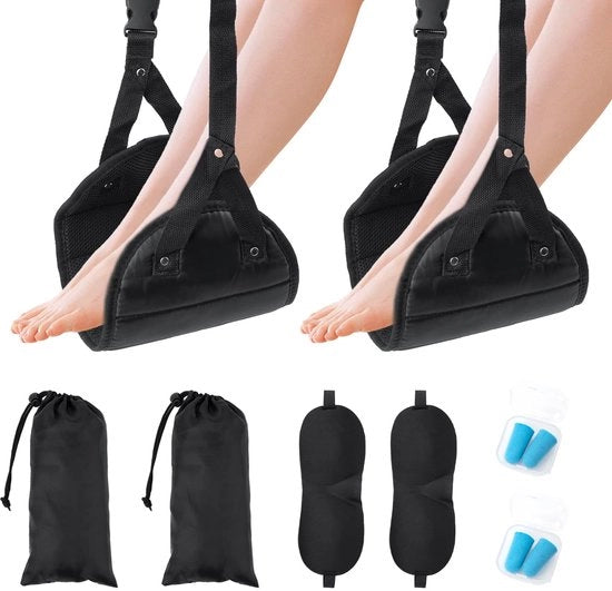 Sostegno per piedi da viaggio, cuscino premium per piedi, sedia per piedi viaggiabile regolabile, offre comfort durante lunghi viaggi, nero, 2 pezzi