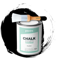 Chalk Paint Vernice a Gesso 750ml + Pennello Tondo in Legno Pack, Pittura per Mobili Senza Carteggiare NERO PROFONODO