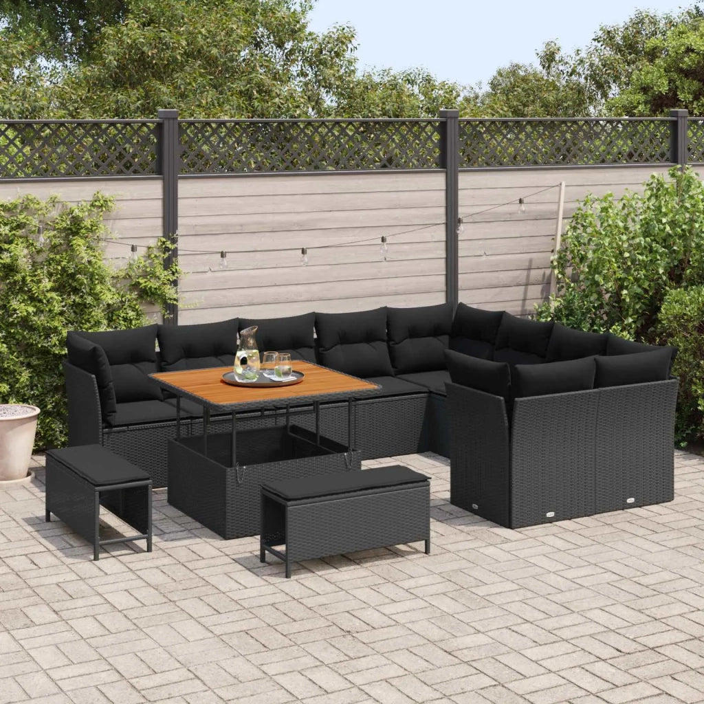 Set Divano da Giardino con cuscino 12 pcs Nero 3363464