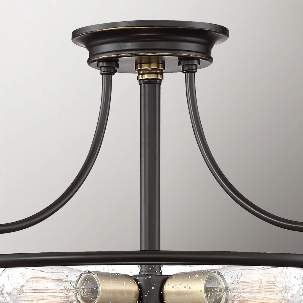Lampada a Soffitto 3 Luci Kalf In Acciaio Bianco A Bracci E Sfere In Vetro Opalino E Oro